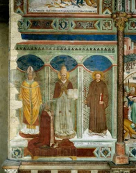 St. Sabinus, Kardinal Egidio Albornoz kniend, St. Clemens und St. Franziskus, Szenen aus dem Leben der Heiligen Katharina von Alexandria, ca. 1368